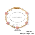 Pulsera de flores doradas con pétalos de circón rosa y motivos de hojas, longitud 17 cm - Estilo de Flor Rosa y Estrás Transparente en Tono Dorado (B00767-21)