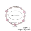 Pulsera plateada con flores de circón rosa y diseño de hojas, largo 17cm y peso 5,3g - Estilo de Flor Rosa Oscuro y Estrás Transparente en Tono Plateado (B00767-24)