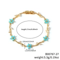 Pulsera de oro 18K con flores azules y cristales marquise, 17 cm de longitud, elegante - Estilo de Flor Azul Cielo y Estrás Transparente en Tono Dorado (B00767-27)