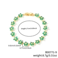 Goldenes Blumenarmband mit grünen Blütenblättern und 17 cm Länge mit Karabinerverschluss - Smaragdgrüne Blume Goldene Basis (B00771-9)