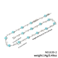 Silver vine necklace with blue clover and zircon leaves, length 40cm plus 5cm extension - Blue Gemstone Silver Chain (N01639-2)