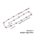 Silver vine necklace with purple four-leaf clover floral charms and lobster clasp - Purple Gemstone Silver Chain (N01639-4)