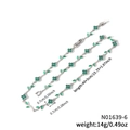 Silver necklace with green four-leaf clover elements, length 40+5cm, 14g, trendy floral style - Green Gemstone Silver Chain (N01639-6)
