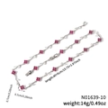 Elegant silver necklace with red five-petal flowers and olive-shaped zircon leaf details - Red Gemstone Silver Chain (N01639-10)