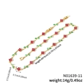 Golden clover necklace with red flower and green leaf charms, length 40+5cm - Red-Green Gemstone Gold Chain (N01639-11)