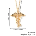 Gold caduceus key pendant necklace with black and white zircon pavé on a thin chain - Gold Style with Black and White Stones (N01672-4)