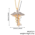 Two-tone caduceus key pendant necklace with wings and cubic zirconia, 3.8x2.9cm - Bicolor Style with White Stones (N01672-5)