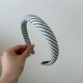 Detailed close-up of thickened blue and white checkered sponge headband with twill texture - White Black Diagonal Stripe