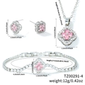 Detailed dimensions of pink heart clover necklace, bracelet and earrings jewelry set - Silver Pink Zirconia Style (TZ00291-4)