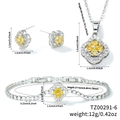 Detailed size chart for clover jewelry set including necklace bracelet and earrings - Gold Yellow Zirconia Style (TZ00291-6)