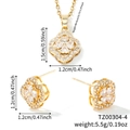 Golden clover jewelry set with sparkling cubic zirconia necklace and stud earrings - Gold Base White Zirconia (TZ00304-4)