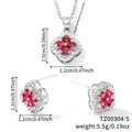 Silver clover jewelry set with red heart zircon pendant and matching stud earrings - Silver Base Red Zirconia (TZ00304-5)