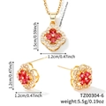 Golden clover jewelry set with red heart crystals and white zircon pendant earrings - Gold Base Red Zirconia (TZ00304-6)