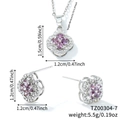 Three-piece jewelry set with purple clover pendant necklace and matching stud earrings - Silver Base Purple Zirconia (TZ00304-7)