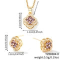 Golden clover jewelry set with purple zircon center and white diamonds in SKU view - Gold Base Purple Zirconia (TZ00304-8)