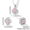 Silver four-leaf clover jewelry set with pink stones and dimensions of pendant and earrings - Silver Base Pink Zirconia (TZ00304-9)