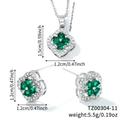 Luxury clover jewelry set with green heart stones and white crystals in silver finish - Silver Base Green Zirconia (TZ00304-11)
