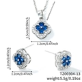 Silver four-leaf clover jewelry set with blue heart zircon stones and white crystals - Silver Base Blue Zirconia (TZ00304-13)