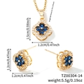 Golden clover jewelry set with navy blue heart stones and white zircon details - Gold Base Blue Zirconia (TZ00304-14)