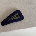 Detail shot of navy blue striped fabric-covered triangular BB hair clip for women - Solid Navy Blue Large Triangle Clip