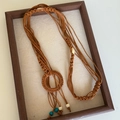 Detail of bohemian hand-woven waist chain with brown cord and turquoise bead accents - 11# (Brown Large Woven Ring)