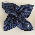 Detail shot of navy blue polka dot fabric hair tie with a handmade woven label - 2# Navy Blue Scarf Scrunchie