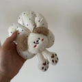 Detail of cute plush flower hair scrunchie with cartoon puppy and colorful polka dots - 6# White Dog Flower Scrunchie