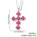 Silver clover cross necklace featuring magenta gemstones and a delicate chain - Clover Cross Necklace (N01665-2) / Silver Red Zircon