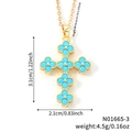 Golden clover cross necklace featuring sky blue round beads inlay on white background - Clover Cross Necklace (N01665-3) / Gold Sky Blue Zirconia