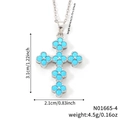 Silver necklace with turquoise four-leaf clover cross pendant and beaded edge detail - Clover Cross Necklace (N01665-4) / Silver Turquoise