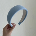Detail of light blue knitted wide headband showing ribbed texture and comfort inner lining - Blue Striped (6045538683323)