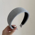 Grey knitted wide headband for women with stylish vertical ribbed texture and thick design - Light Gray Striped (6045538683325)