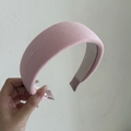 Detailed close-up of pink knitted padded headband with soft sponge texture and anti-slip lining - Pink Striped (6045538683326)