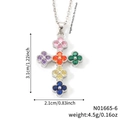 Silberne Kleeblatt-Kreuz-Halskette mit buntem Regenbogen-Zirkonia-Blumenanhänger - Bunter Stein Silberne Basis (N01665-6)