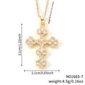 Golden clover cross necklace with sparkling crystals and detailed dimension markings - Clear Stone Gold Base (N01665-7)