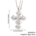 Silver clover cross pendant necklace with zircon pavé, 40+5cm length, 3.1x2.1cm charm - Clear Stone Silver Base (N01665-8)