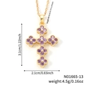 Goldene Kleeblatt-Kreuzkette mit lila Kristallen und 3,1x2,1 cm großem Anhänger - Violetter Stein Goldene Basis (N01665-13)