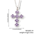 Silberne Kleeblatt-Kreuz-Halskette mit lila Zirkonia-Steinen und 40cm langer Kette - Violetter Stein Silberne Basis (N01665-14)