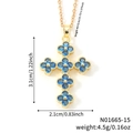Goldene Kleeblatt-Kreuzkette mit tiefblauen runden Edelsteinen und O-Kette für Damen - Dunkelblauer Stein Goldene Basis (N01665-15)