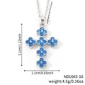 Silberne Kleeblatt-Kreuzkette mit dunkelblauen Zirkonia inklusive Maßen und Gewicht - Dunkelblauer Stein Silberne Basis (N01665-16)