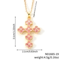 Goldene Kleeblatt Kreuz Halskette mit rosa Zirkonia Anhänger und O-Kette für Damen - Rosa Stein Goldene Basis (N01665-19)