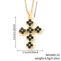 Goldene Kleeblatt-Kreuz-Halskette mit schwarzen Steinen, Größe 3,1x2,1cm für Damen - Schwarzer Stein Goldene Basis (N01665-21)