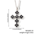 Kreuzanhänger-Halskette mit schwarzen Kleeblatt-Motiven und verstellbarer Feinkette - Schwarzer Stein Silberne Basis (N01665-22)