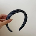 Blue and white plaid sponge headband with handmade label for women hair styling - 3cm / Navy White Cross Stripe