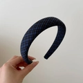 Vintage navy blue gingham sponge headband with a high-top design and textured fabric - 3cm / Light Blue & Green Stripes