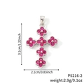 Silberne Kleeblatt-Kreuz-Halskette mit roten Zirkonsteinen und Größenabmessungen - Rosaroter Blütencluster Silberne Basis (P5216-2)
