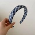 Navy blue plaid sponge headband with vintage checkered pattern and padded design - 3cm / 灰色藏青条纹