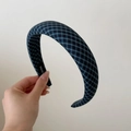 Padded vintage blue plaid headband with soft sponge texture for high skull top hair style - 3cm / Deep/Light Blue Stripes