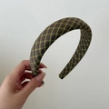 Vintage olive green plaid padded headband with thick sponge texture for a high-volume look - 3cm / Yellow Coffee Stripe