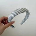 Vintage blue and white plaid padded sponge headband with premium fabric texture - 3cm / White Black Diagonal Stripe
